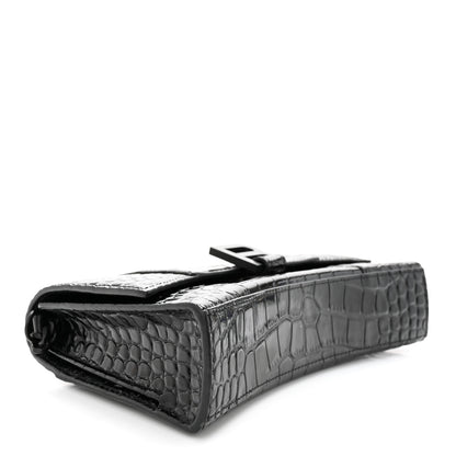 Balenciaga Shiny Calfskin Monochrome Crocodile Embossed Small Hourglass Evening Chain Bag Black 4 of 12