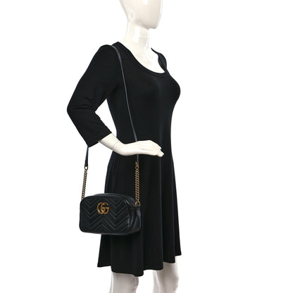 Gucci Calfskin Matelasse Small GG Marmont Chain Shoulder Bag Black 2 of 12