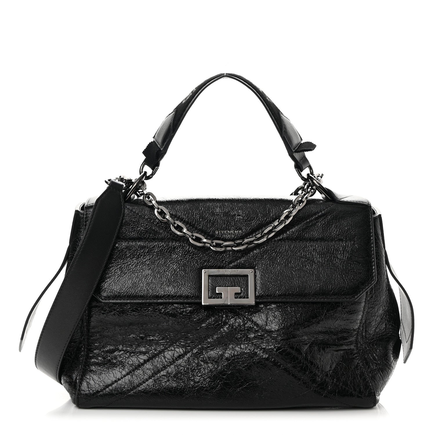 Givenchy Creased Patent Calfskin Medium ID Flap Black 1 of 11