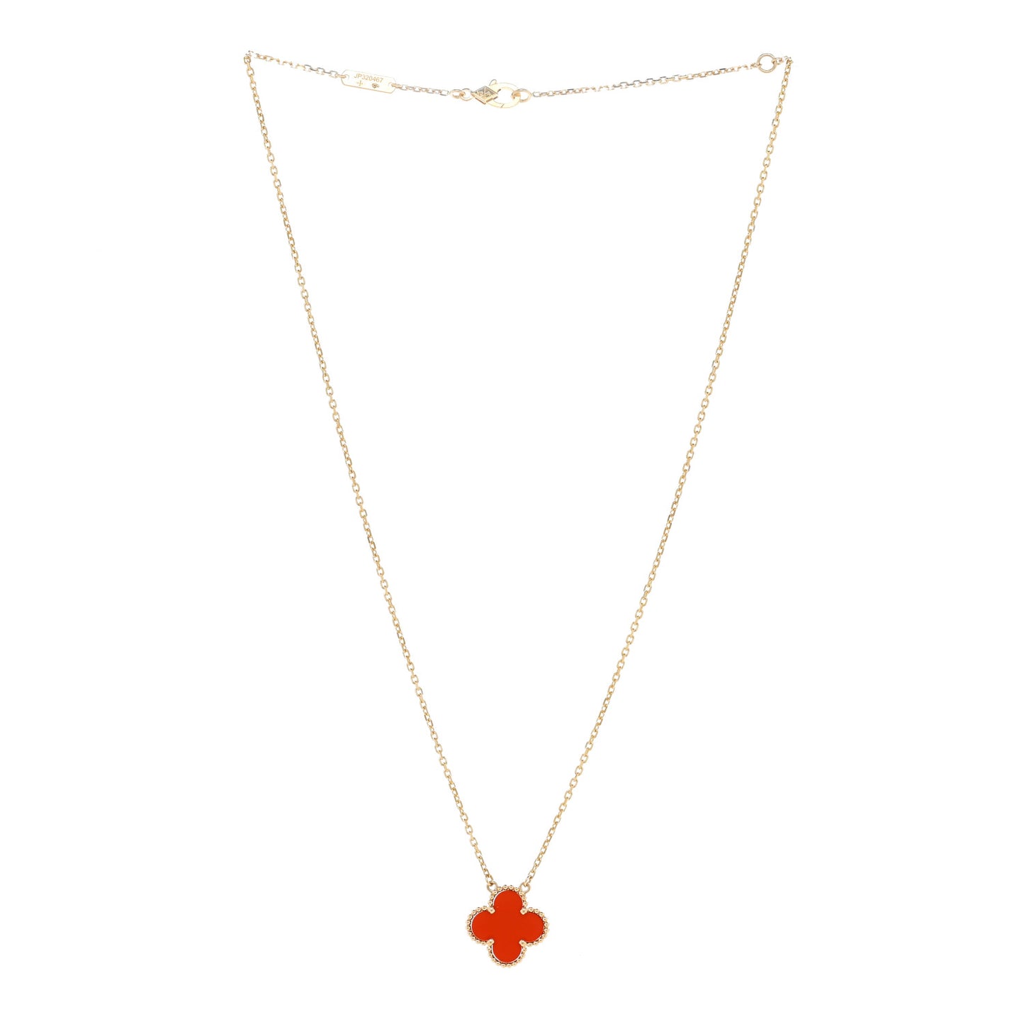 18K Yellow Gold Carnelian Vintage Alhambra Pendant Necklace
