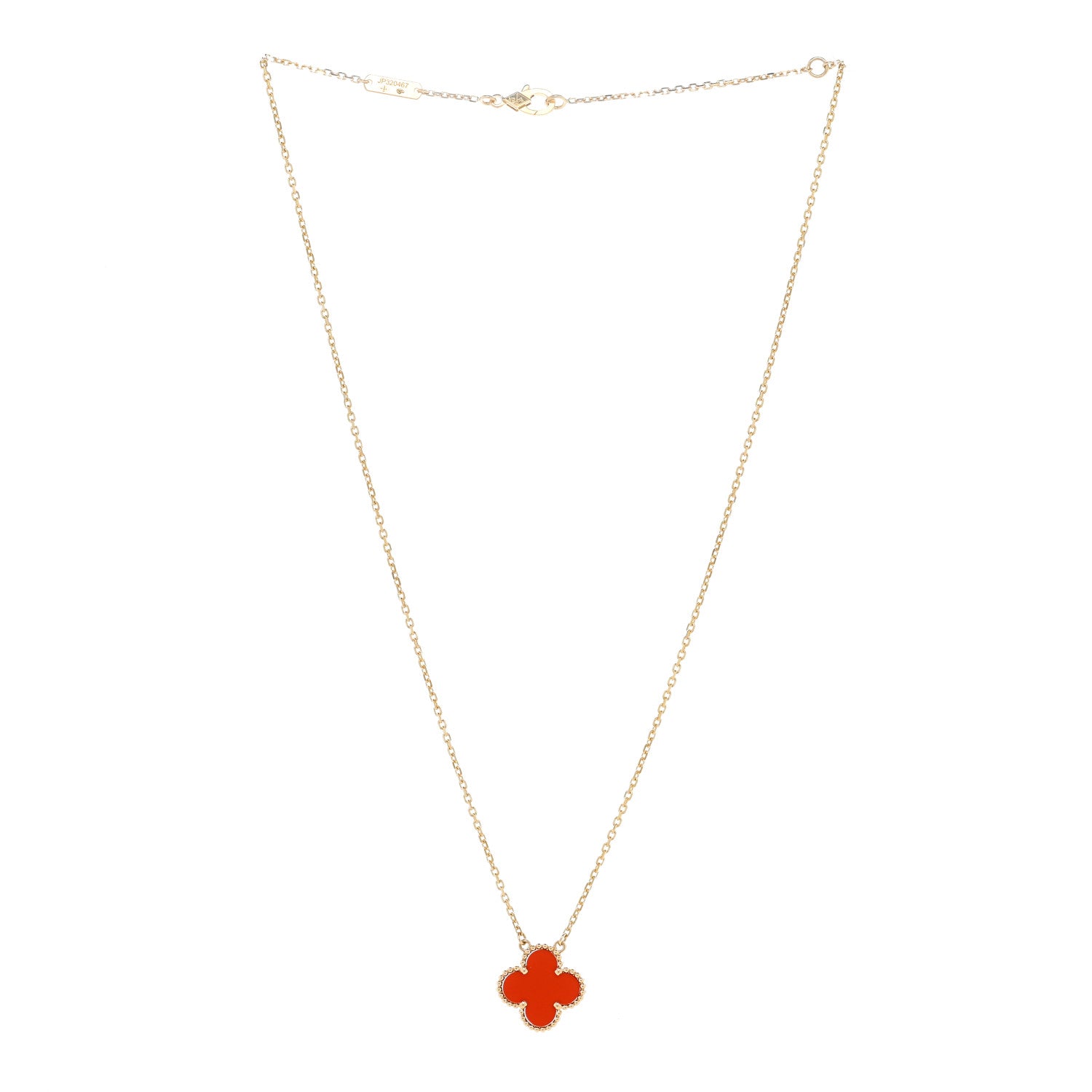 Van Cleef & Arpels 18K Yellow Gold Carnelian Vintage Alhambra Pendant Necklace 3 of 6