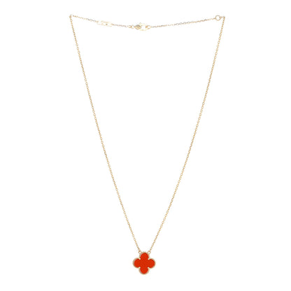 Van Cleef & Arpels 18K Yellow Gold Carnelian Vintage Alhambra Pendant Necklace 3 of 6