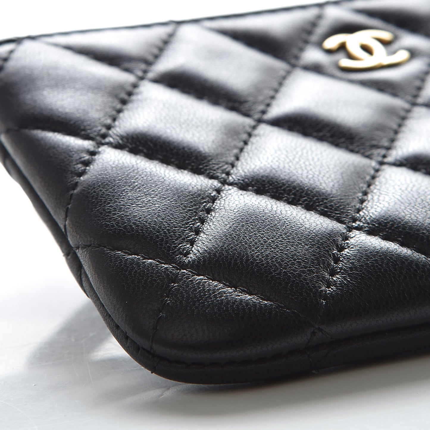 Lambskin Quilted Small Cosmetic Case Black