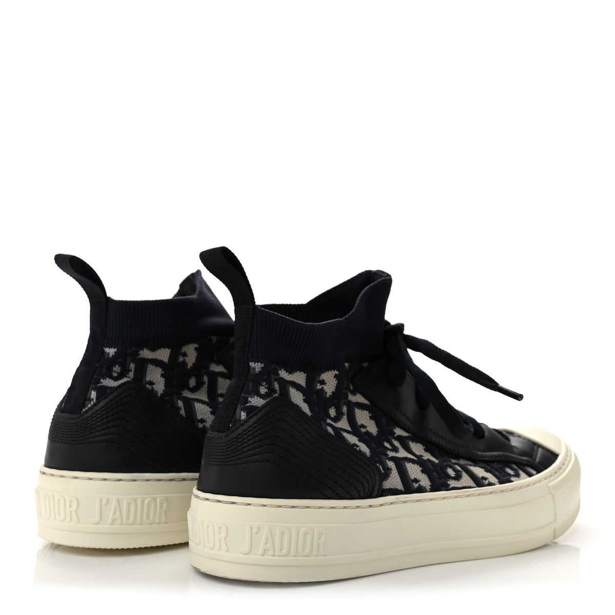 Christian Dior Technical Knit Calfskin Oblique Womens Walk'n Dior Mid Top Sneakers 36.5 Deep Blue 5 of 9
