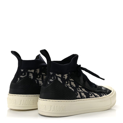 Christian Dior Technical Knit Calfskin Oblique Womens Walk'n Dior Mid Top Sneakers 36.5 Deep Blue 5 of 9