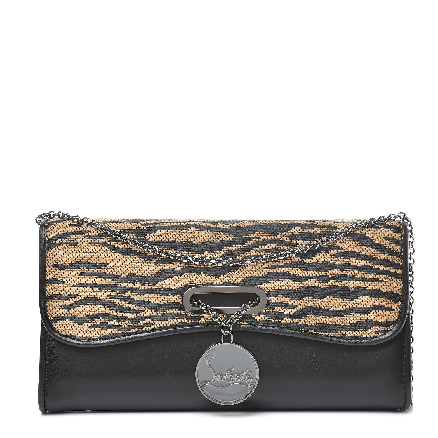Christian Louboutin Calfskin Panama Tiger Riviera Clutch Black 1 of 17