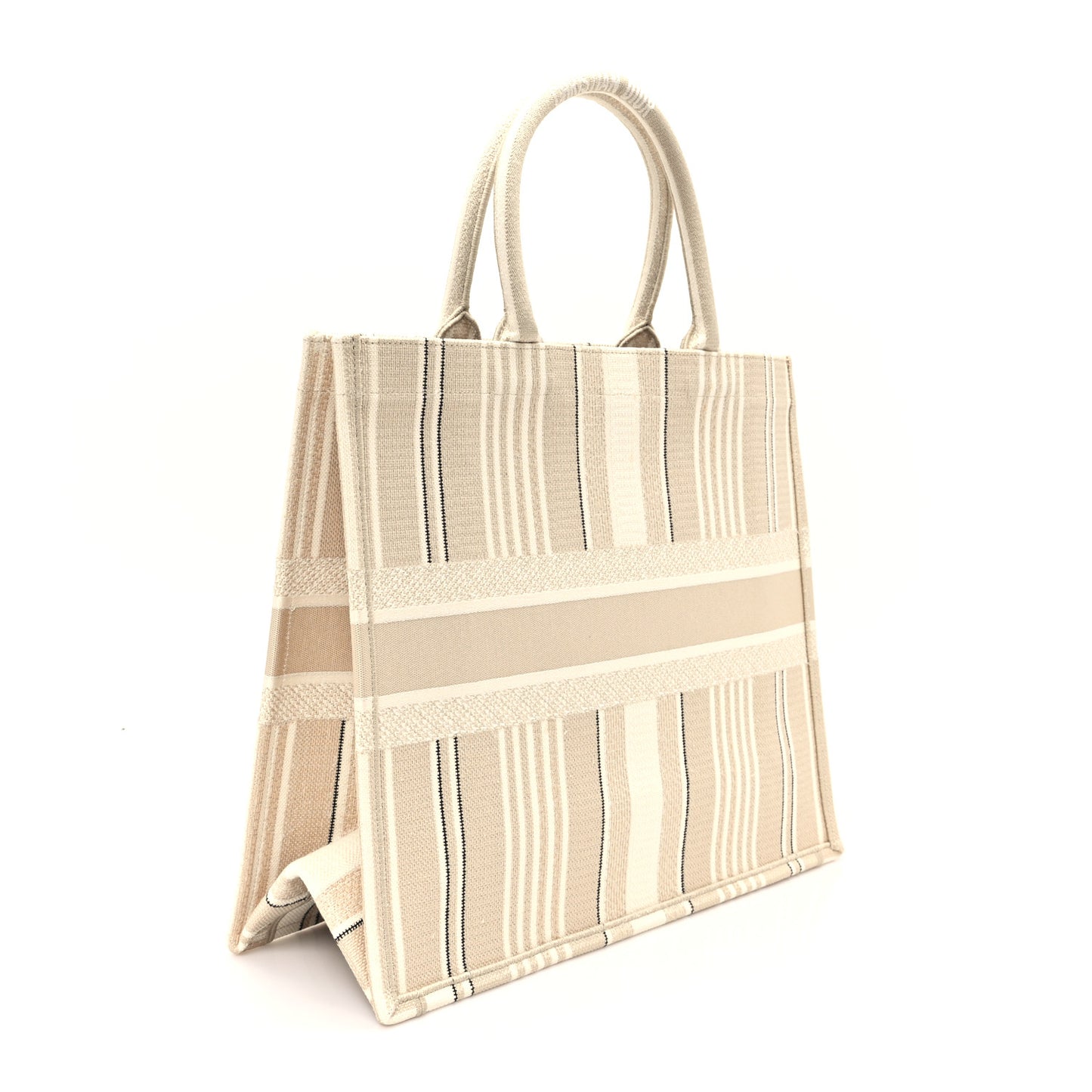 Canvas Embroidered Large Stripes Book Tote Beige