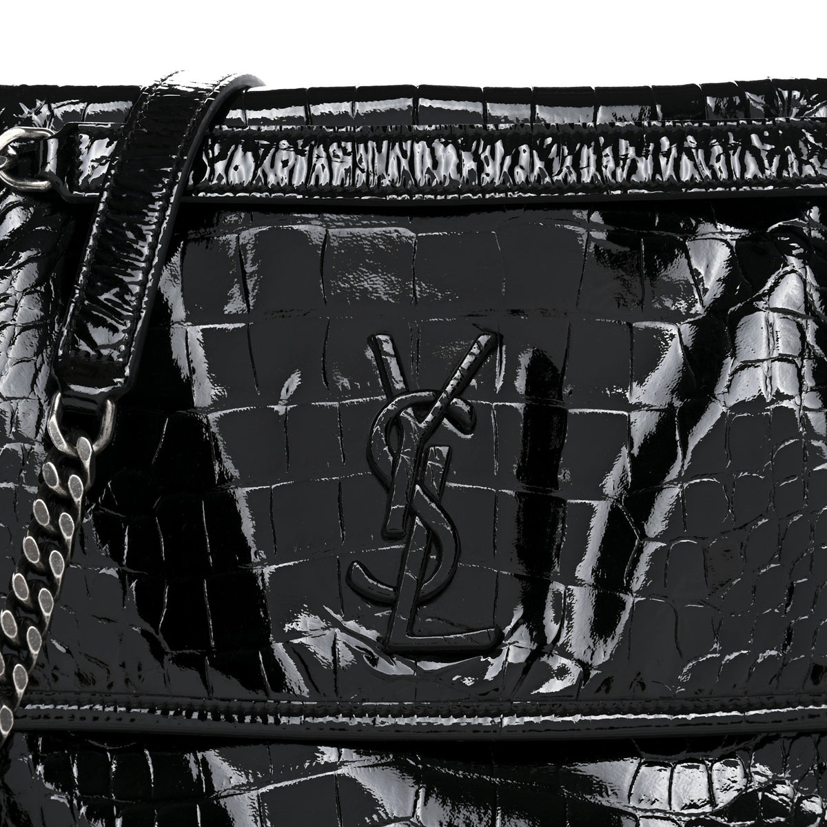 Saint Laurent Patent Crocodile Embossed Lambskin Monogram Medium 