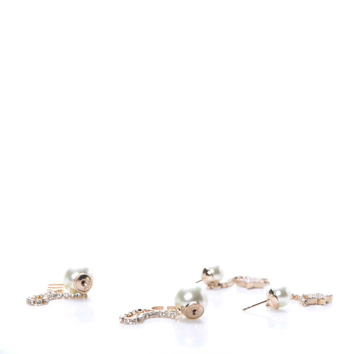 Christian Dior Pearl Crystal Tribales Dangle Chain Earrings Gold 3 of 5