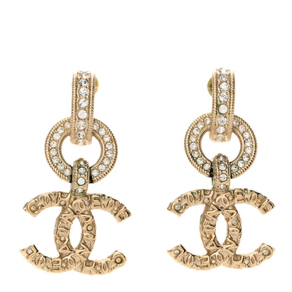 Chanel Metal Crystal CC Hoop Drop Earrings Gold 1 of 7