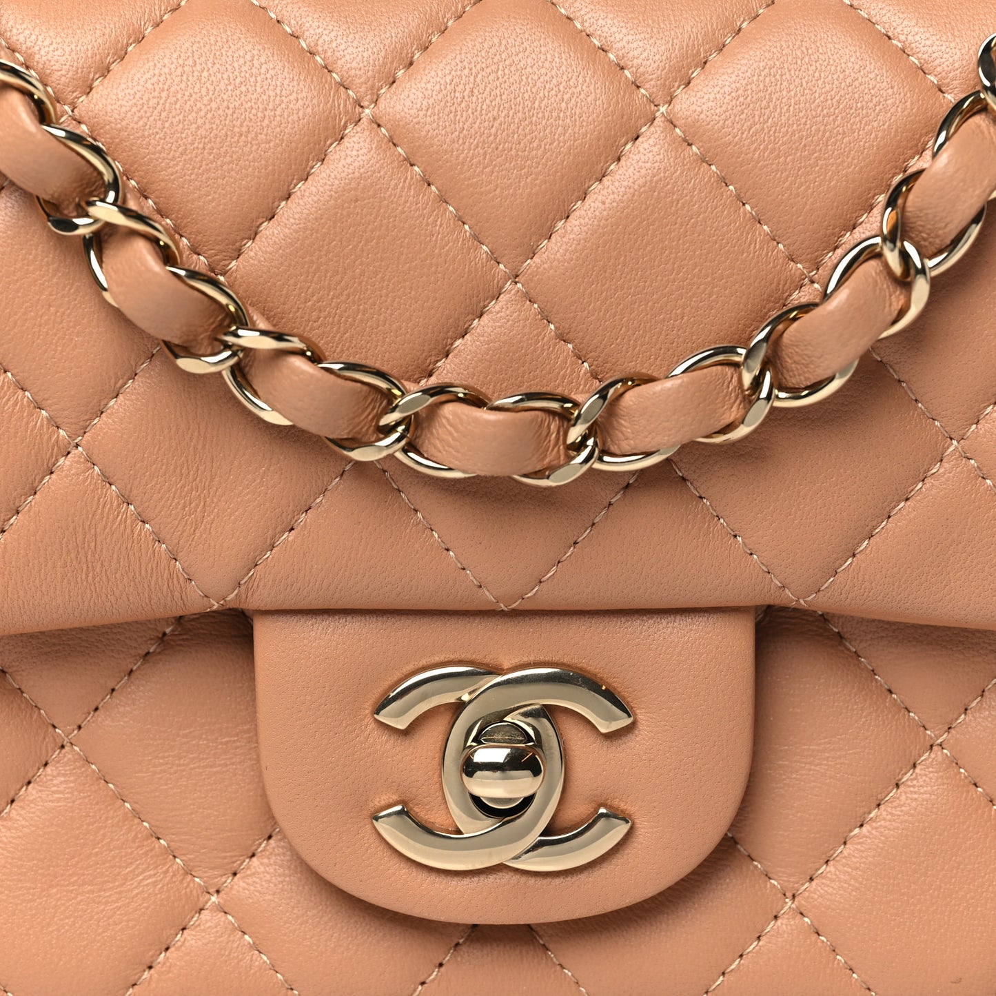 Lambskin Quilted Mini Rectangular Flap Brown
