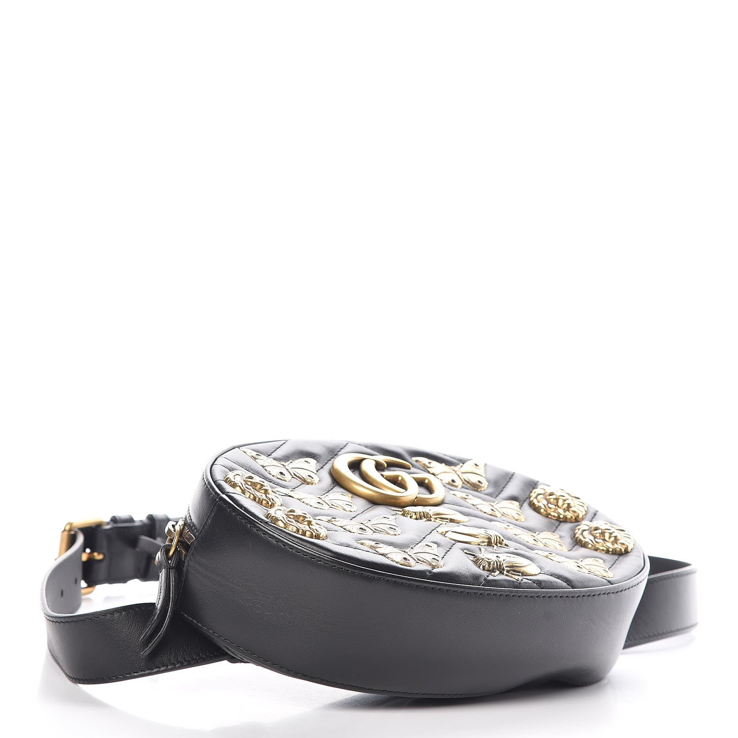 Gucci Calfskin Matelasse Animal Studs GG Marmont Belt Bag 85 34 Black 4 of 7