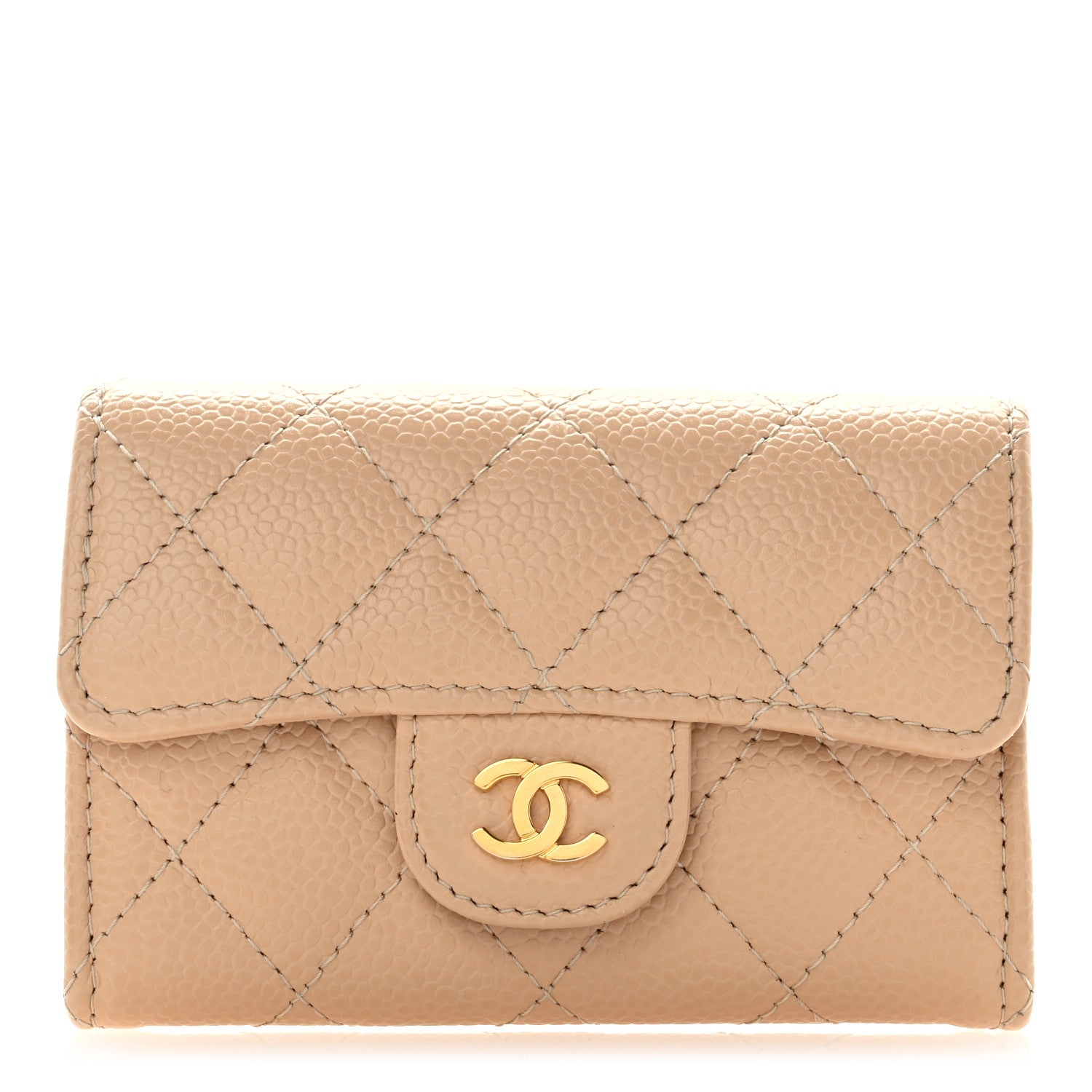 Chanel Caviar Quilted Flap Card Holder Wallet Beige 1 of 7