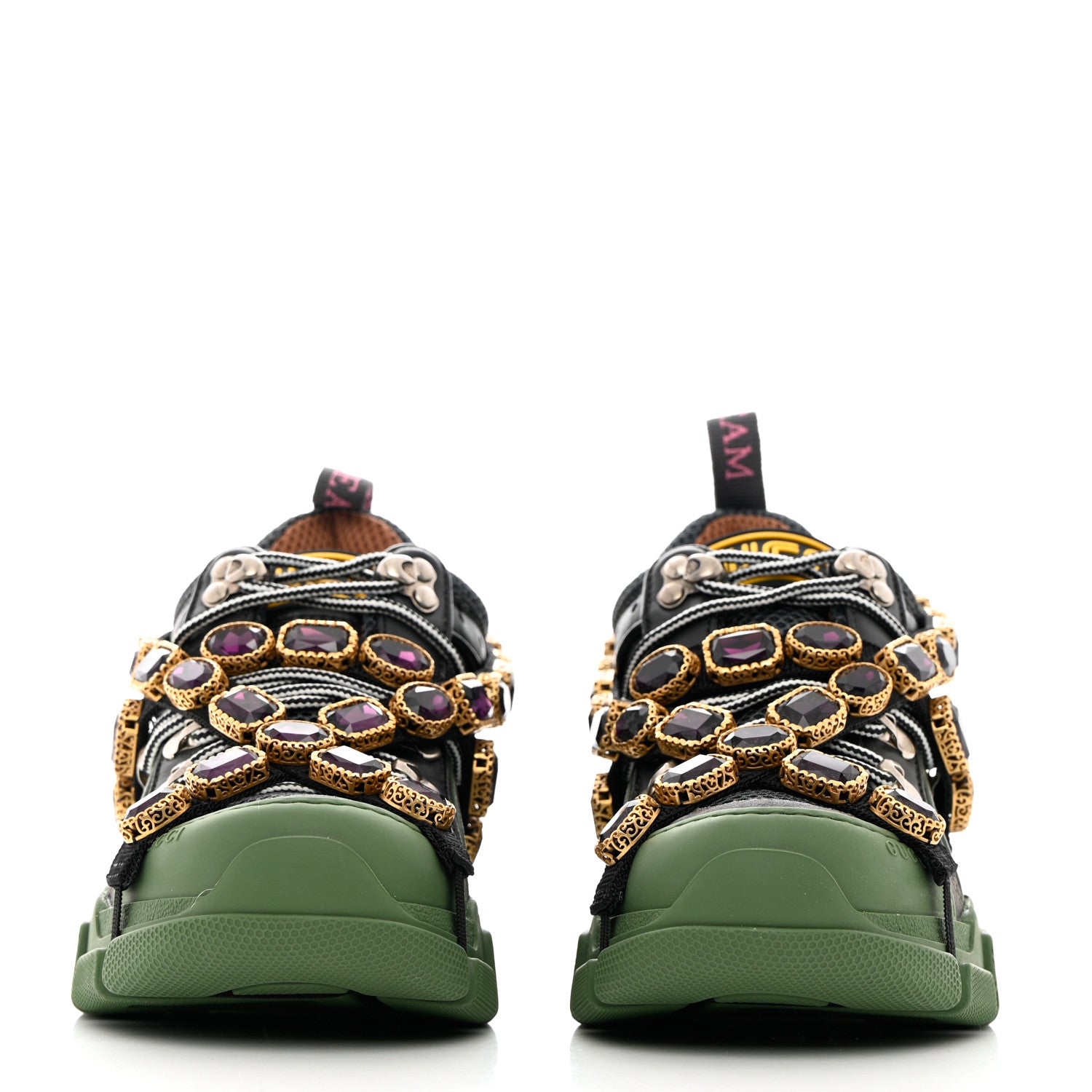 Gucci X SEGA Mesh Suede Calfskin Removable Crystals Flashtrek Sneakers 36 Loess Black Olive Green 2 of 8
