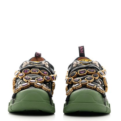 Gucci X SEGA Mesh Suede Calfskin Removable Crystals Flashtrek Sneakers 36 Loess Black Olive Green 2 of 8