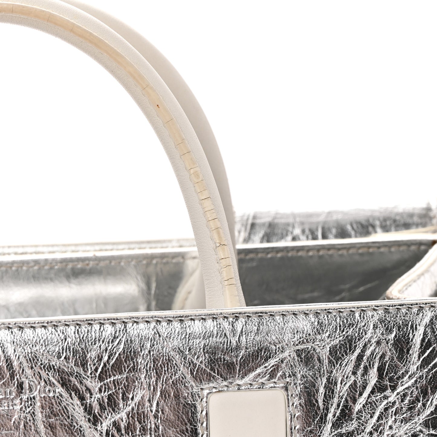 Metallic Calfskin Medium Diorever Flap Silver