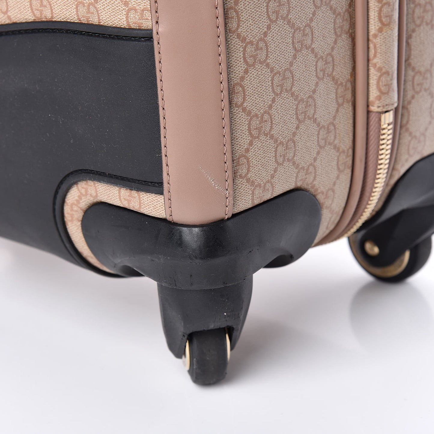 GG Supreme Monogram Selleria Calfskin Four Wheel Carry On Suitcase Winter Rose