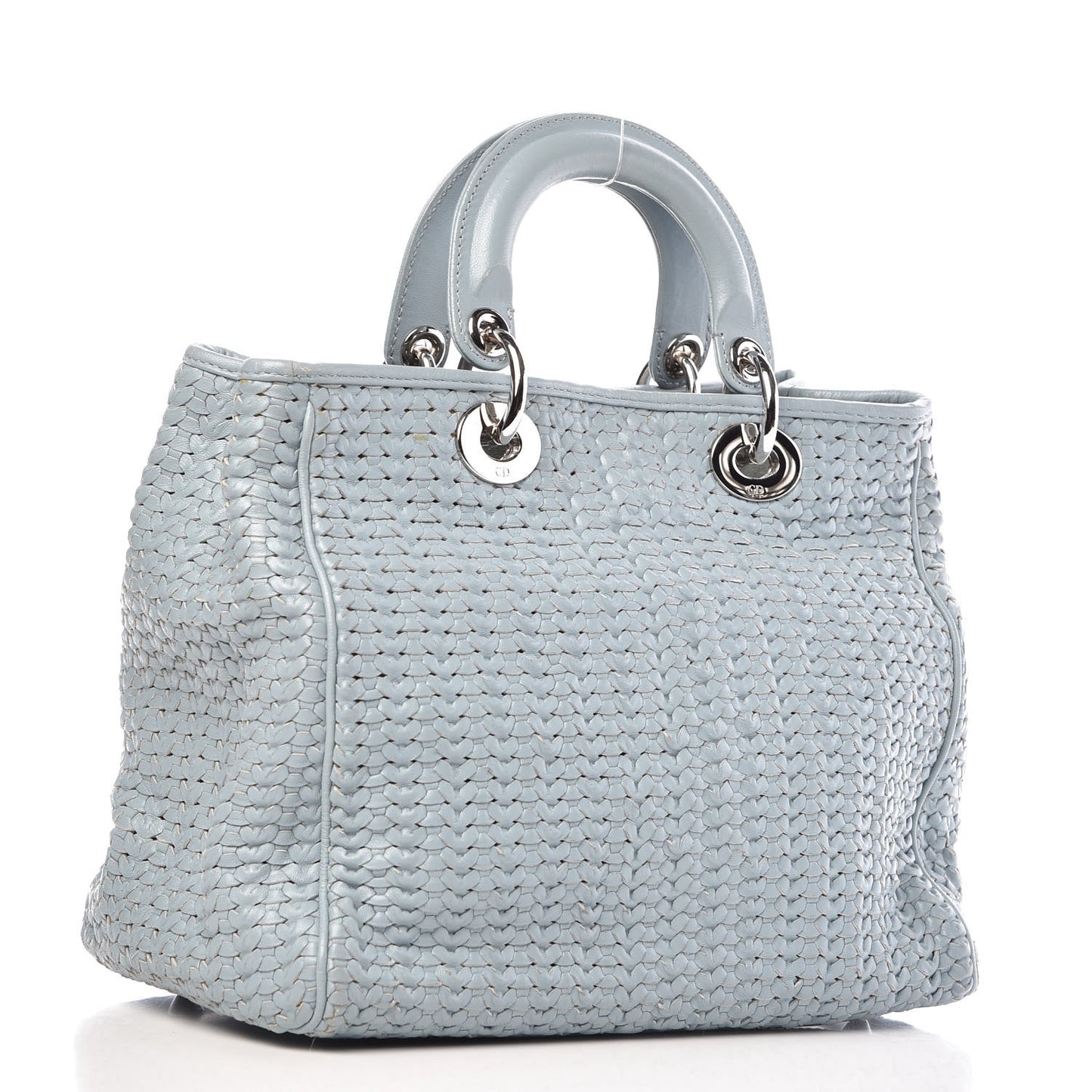 Lambskin Woven Medium Lady Dior Shopping Tote Light Blue