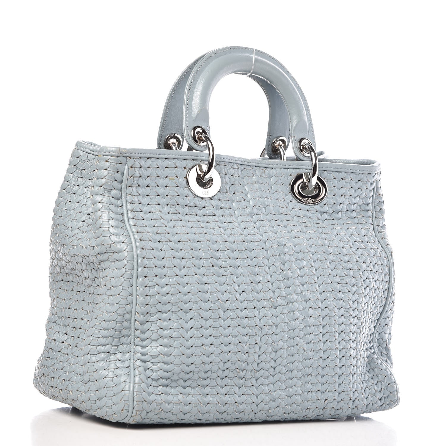 Christian Dior Lambskin Woven Medium Lady Dior Shopping Tote Light Blue 4 of 14