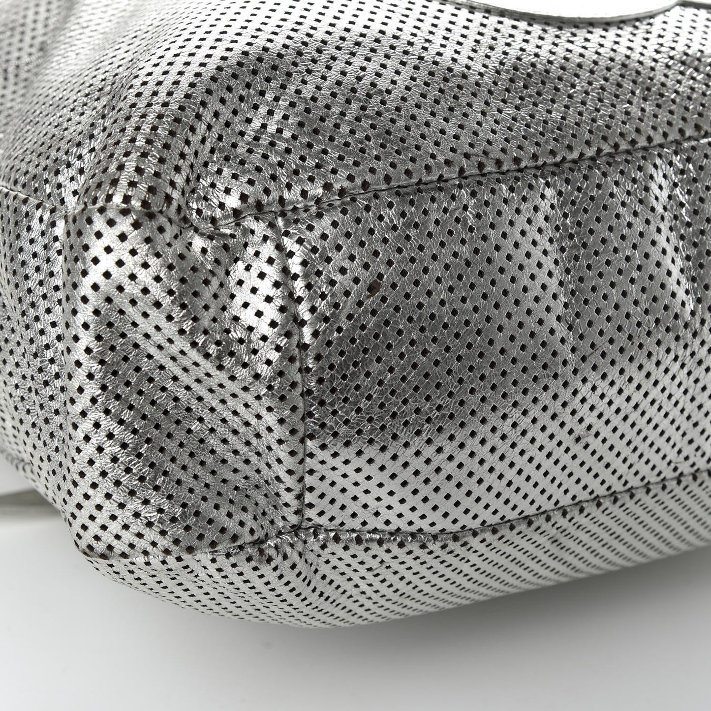 Metallic Glazed Calfskin Perforated Large Rodeo Drive Tote Silver