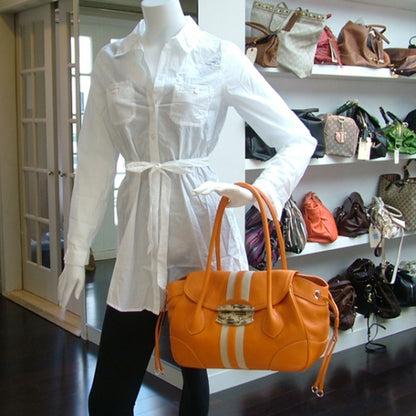 Prada Vitello Daino Lizard Flap Large Tote Orange 2 of 11