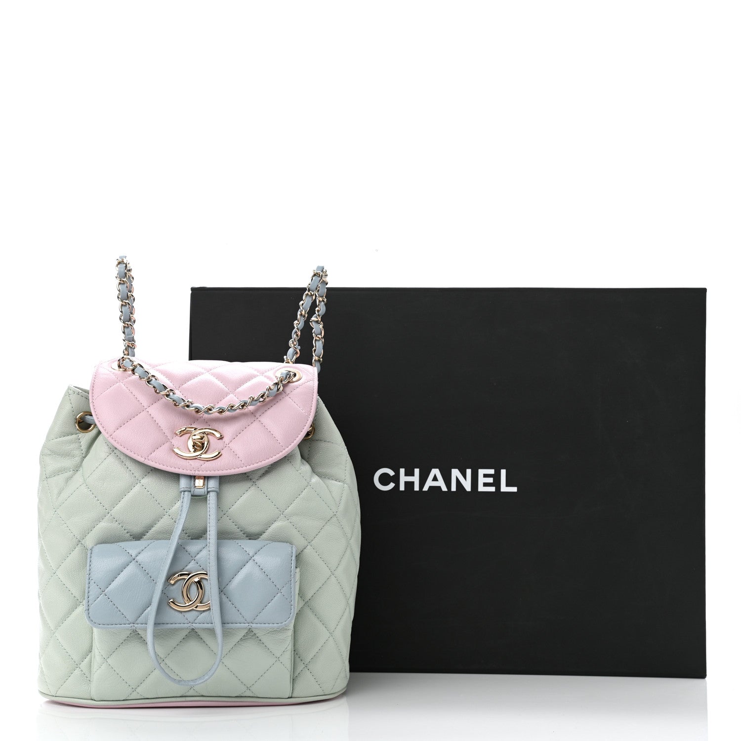 Chanel Goatskin Quilted Duma Drawstring Backpack Green Blue Pink 13 of 13