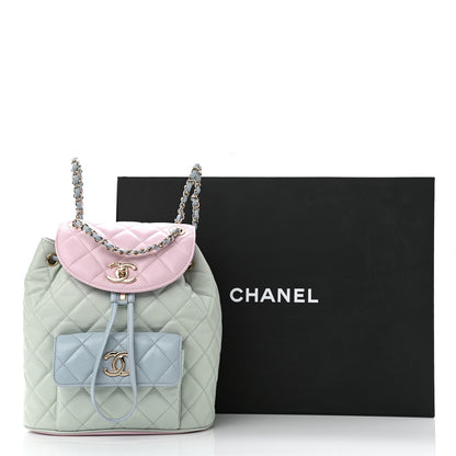 Chanel Goatskin Quilted Duma Drawstring Backpack Green Blue Pink 13 of 13