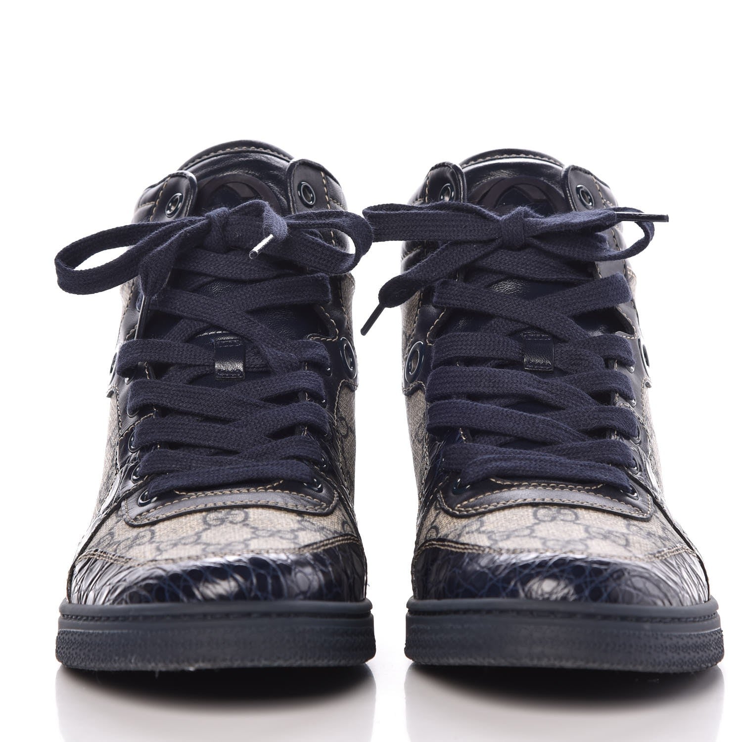 Gucci GG Plus Monogram Crocodile Embossed Coda Sneakers 39.5 Blue 2 of 12