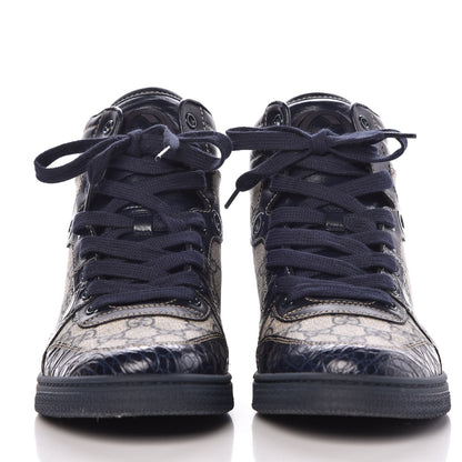 Gucci GG Plus Monogram Crocodile Embossed Coda Sneakers 39.5 Blue 2 of 12