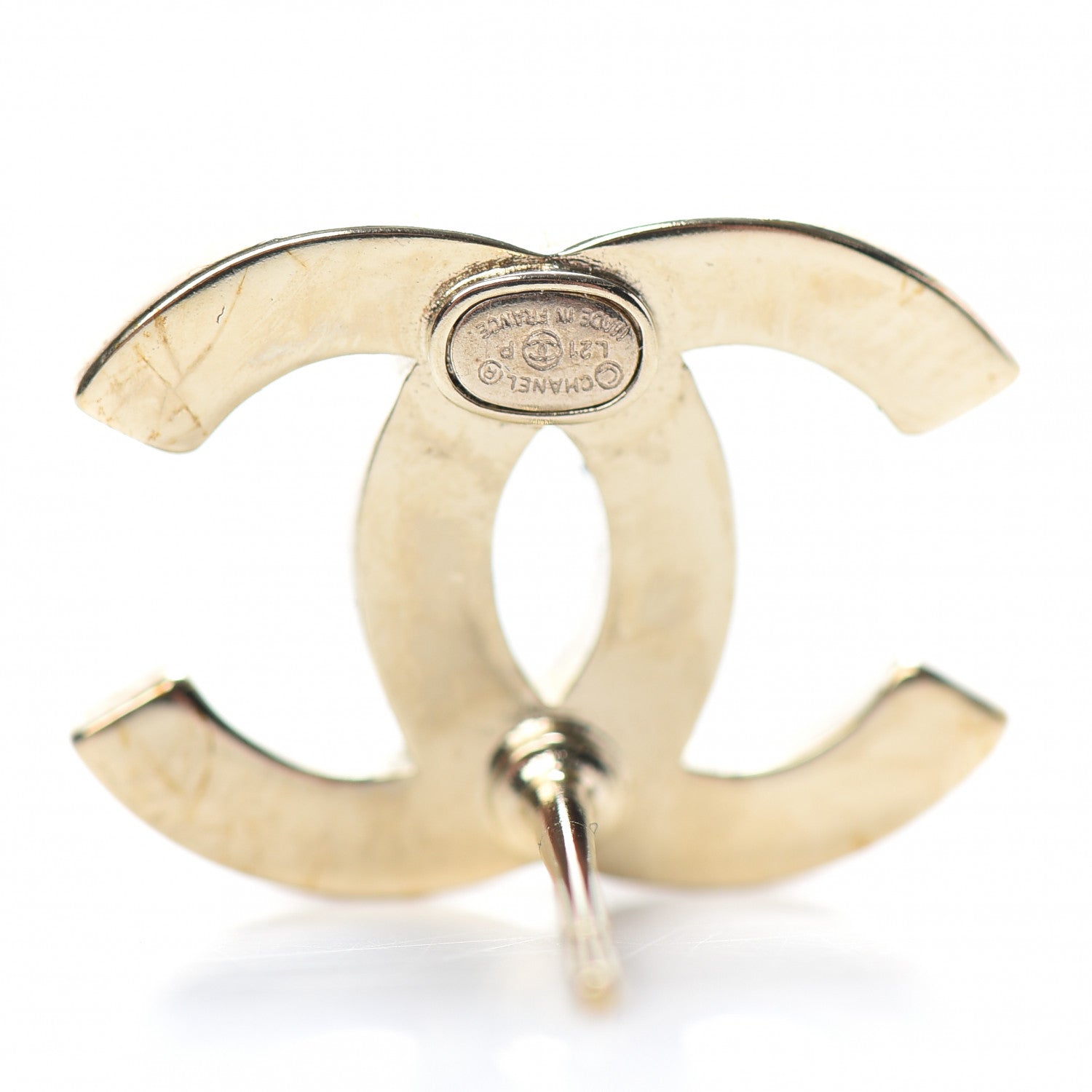 Chanel Crystal Metal CC Paris Button Stud Earrings Gold 4 of 5