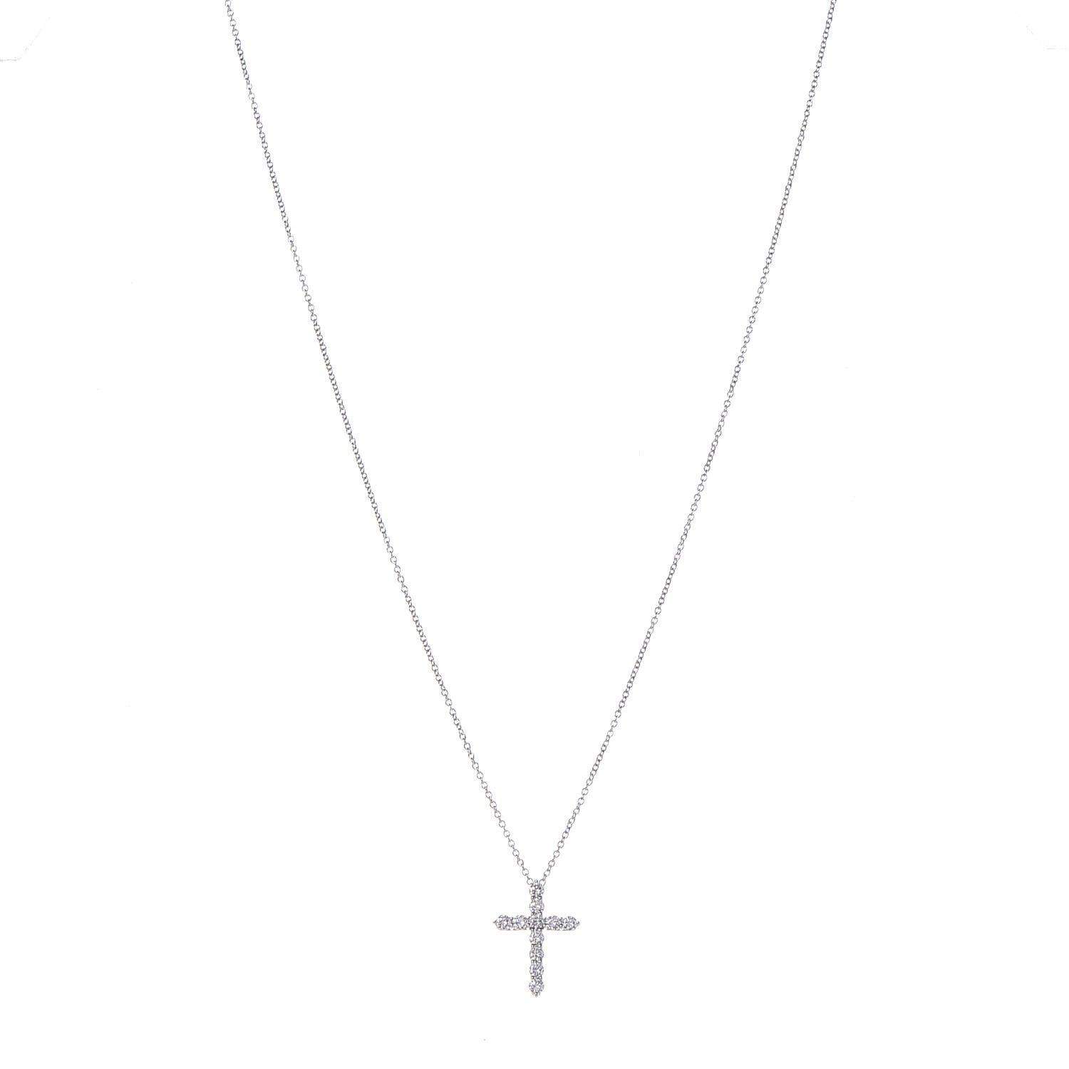 Tiffany Platinum Diamond Small Cross Pendant Necklace 1 of 8