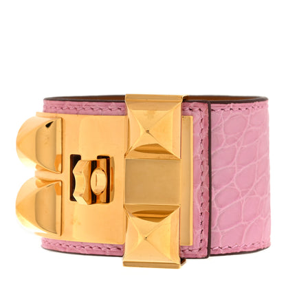 Hermes Matte Alligator Collier De Chien CDC Bracelet T2 5P Pink 3 of 5