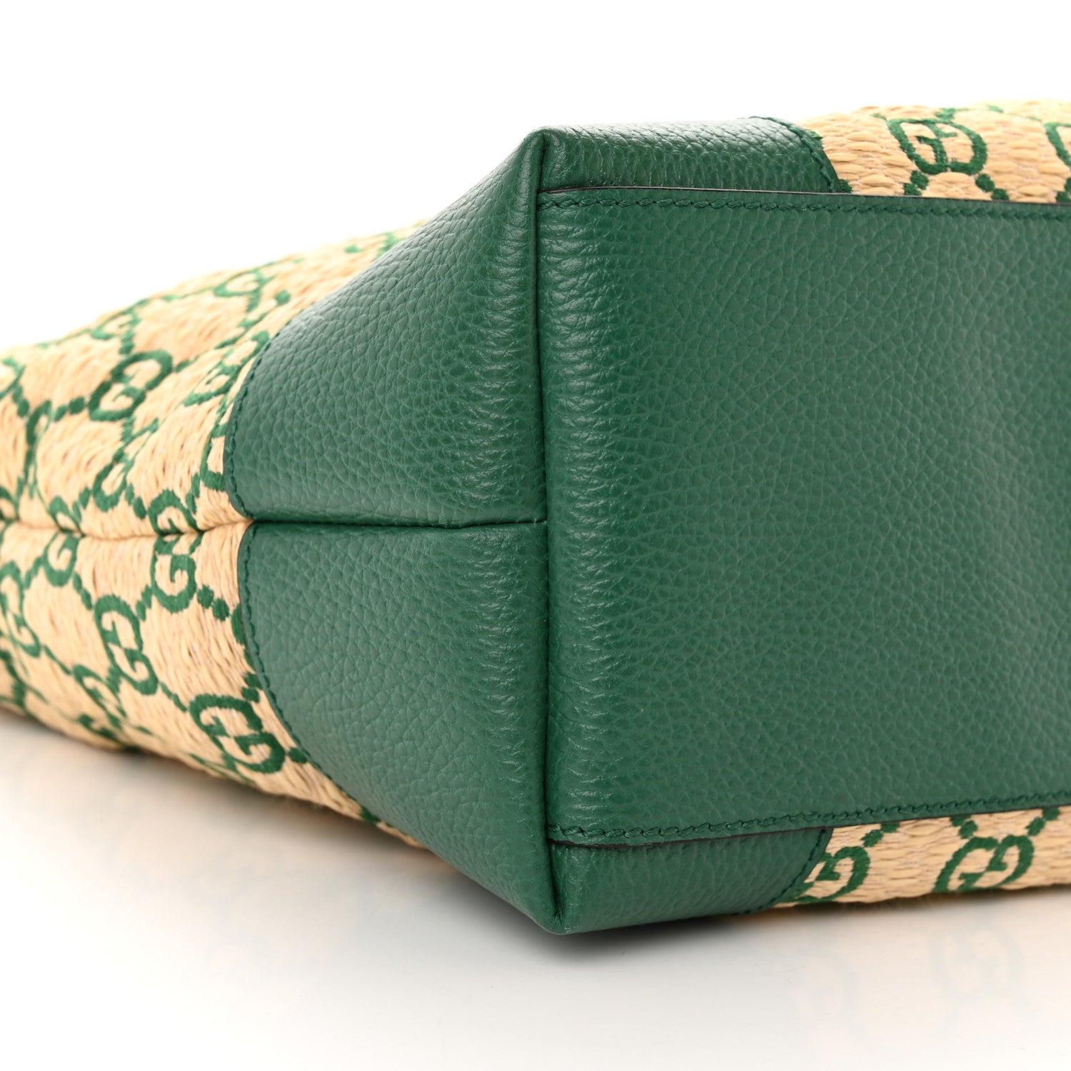 Gucci Straw Jacquard Dollar Calfskin GG Monogram Medium Ophidia Shopping Tote Natural Emerald 9 of 10