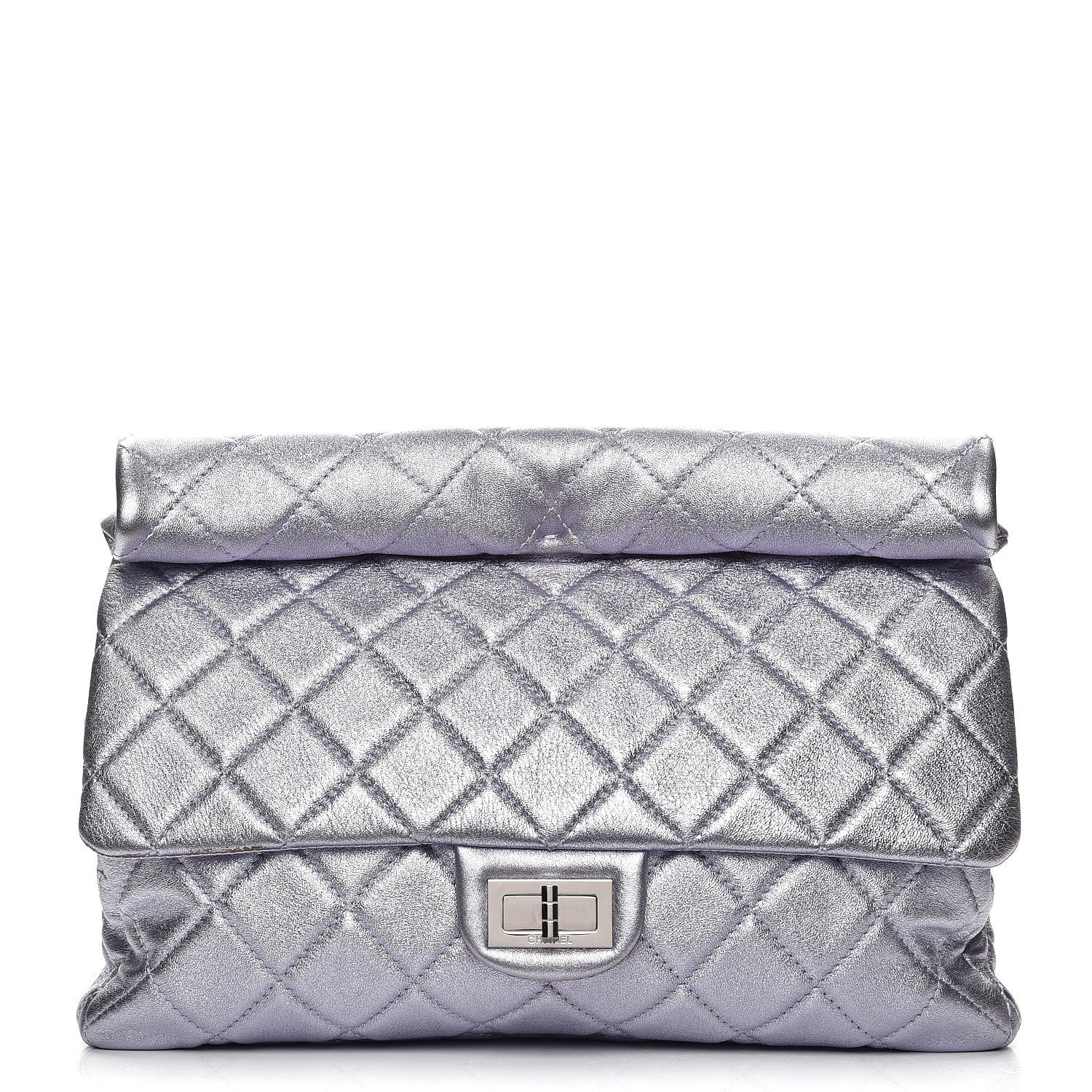 Chanel Iridescent Calfskin Quilted Large Roll Reissue Clutch Silver 1 of 12