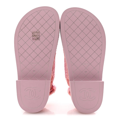 Chanel Fabric Terry Cloth Velcro Dad Platform Sandals 37 Light Pink Multicolor 6 of 10