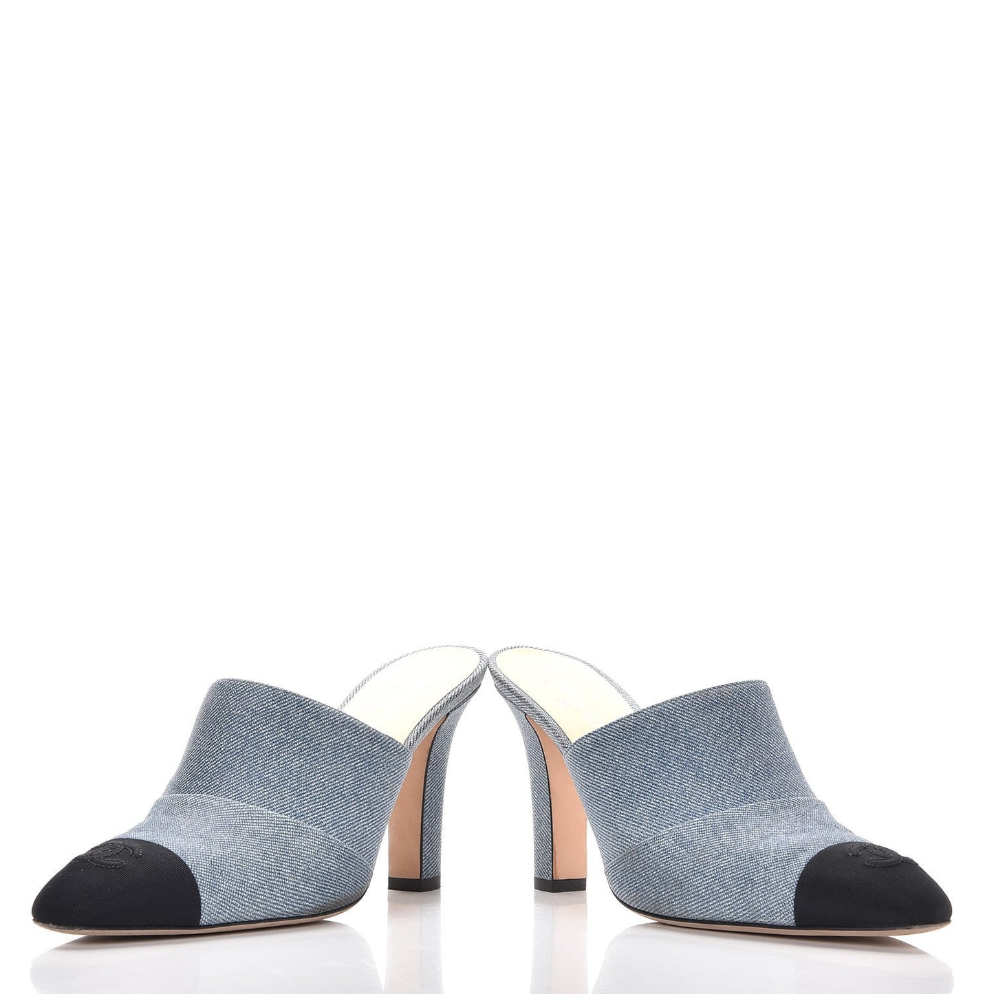 Printed Lambskin Grosgrain Cap Toe CC Mules 39 Blue Black