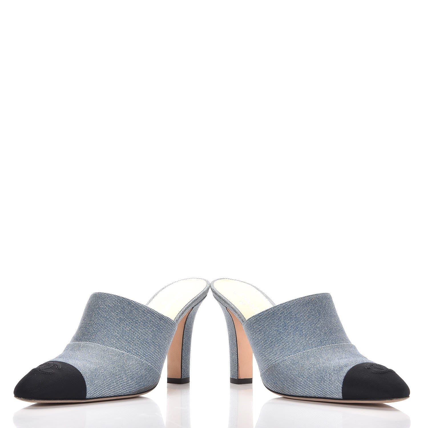Chanel Printed Lambskin Grosgrain Cap Toe CC Mules 39 Blue Black 6 of 13