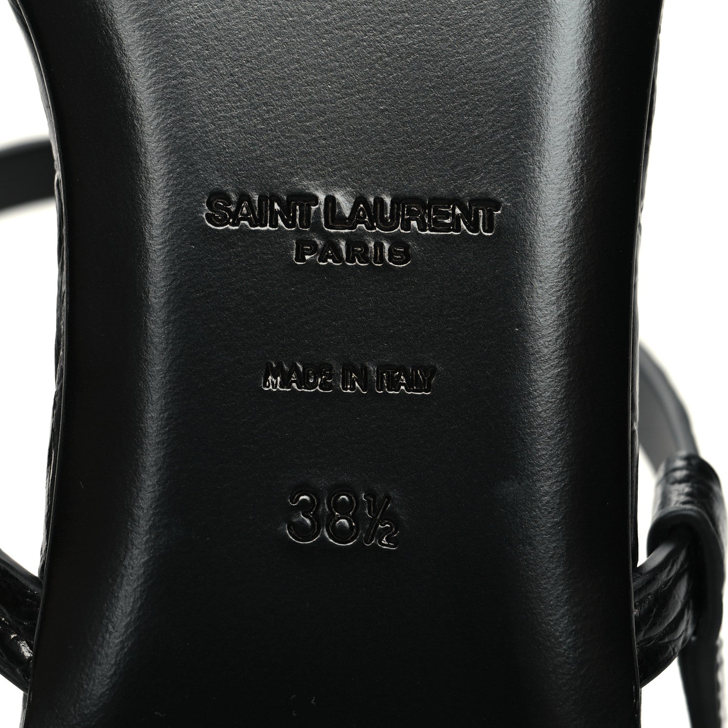 Saint Laurent Calfskin Crocodile Embossed Cassandra Monogram Sandals 38.5 Black 7 of 9