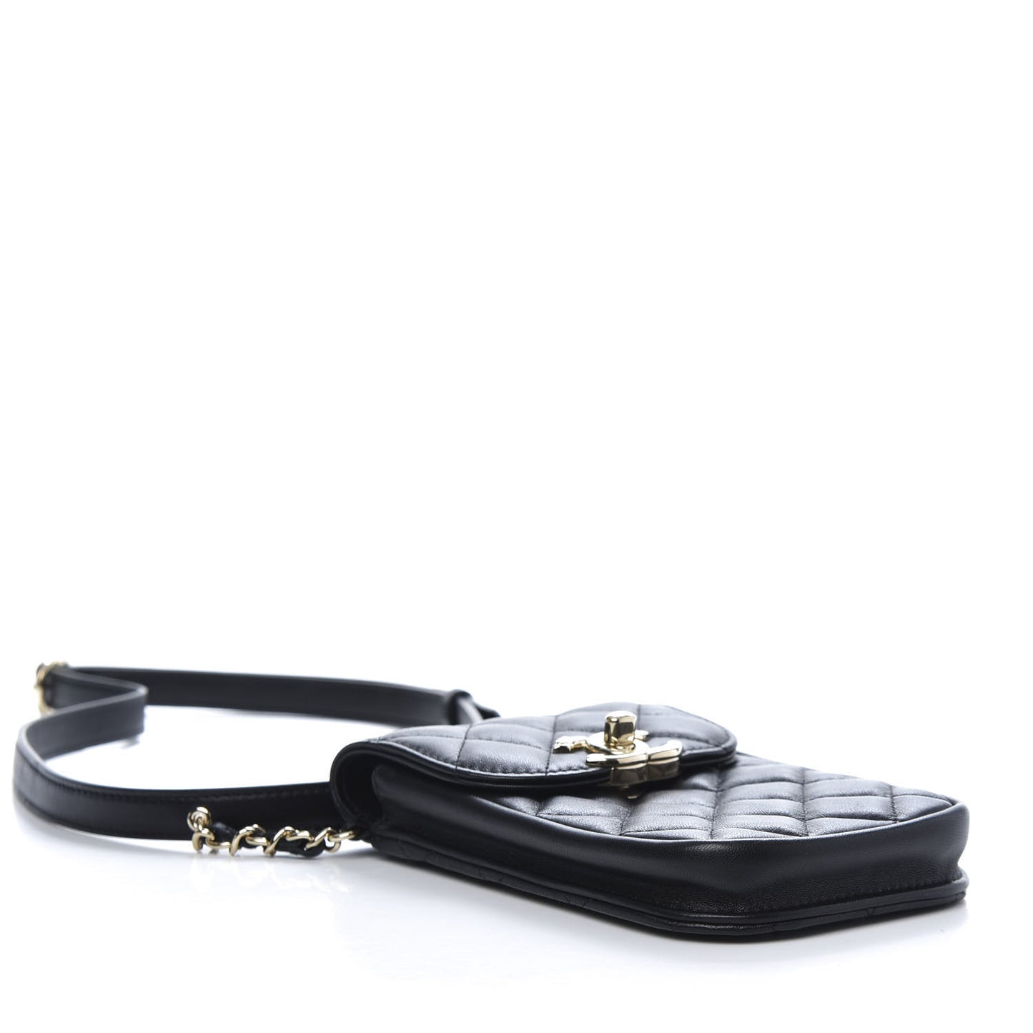 Lambskin Quilted Phone Chain Clutch Waist Bag Black