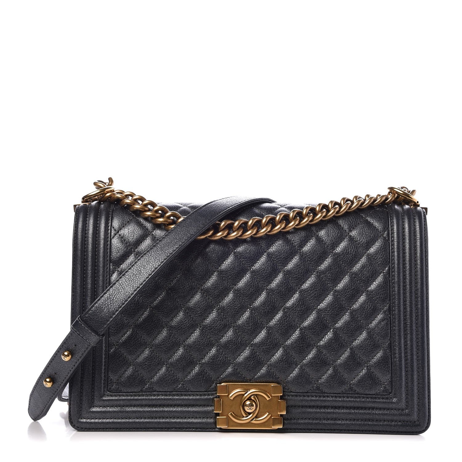Chanel Metallic Calfskin Quilted New Medium Boy Flap Dark Grey 1 of 8