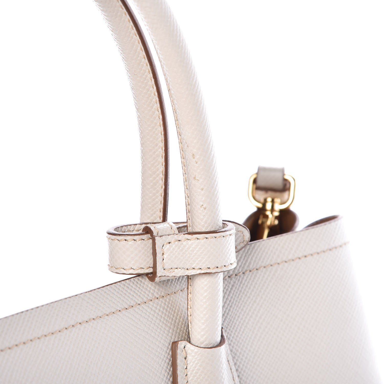 Prada Saffiano Cuir Medium Double Bag Talco Caramel 10 of 11