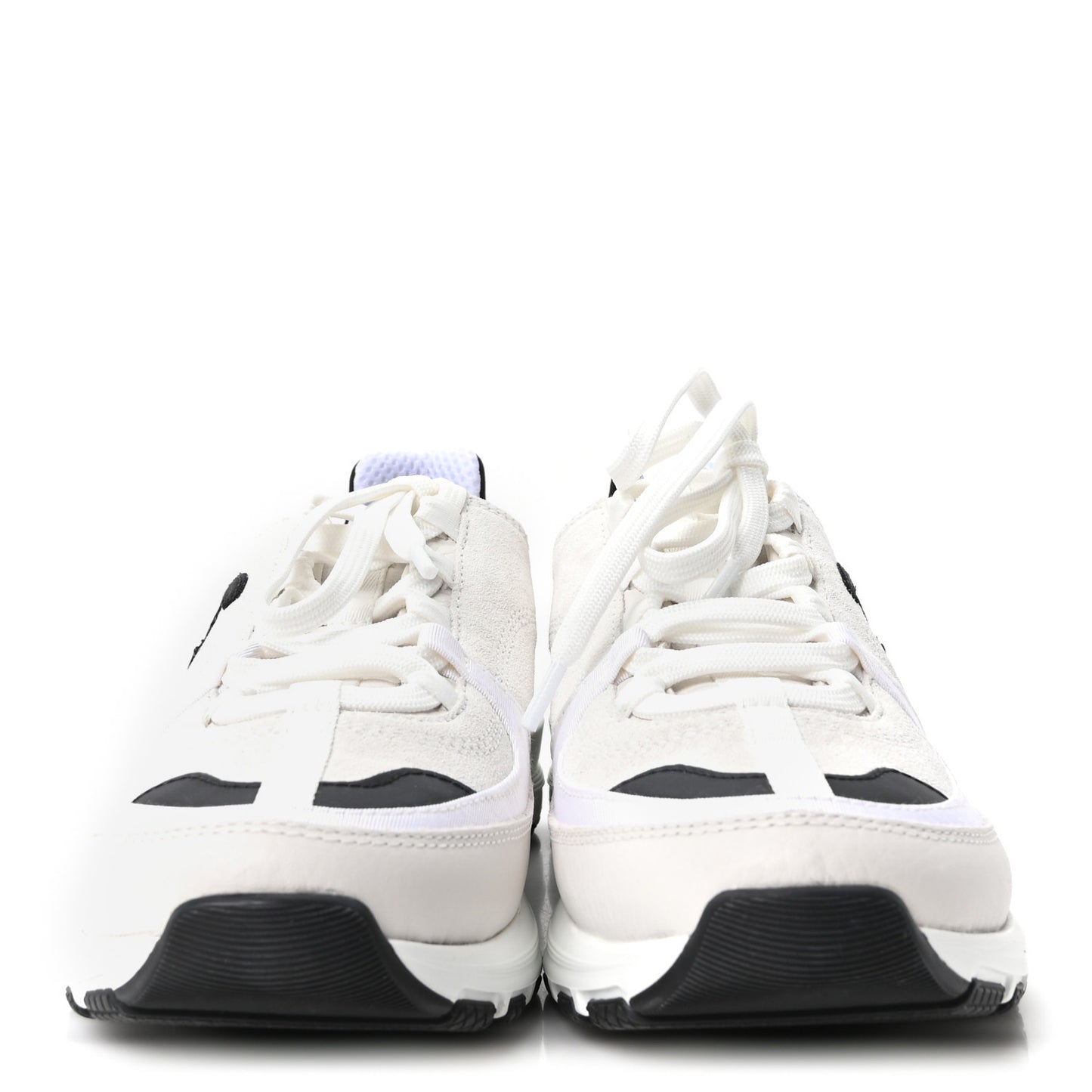 Suede Calfskin Grosgrain Womens CC Sneakers 39.5 White Black