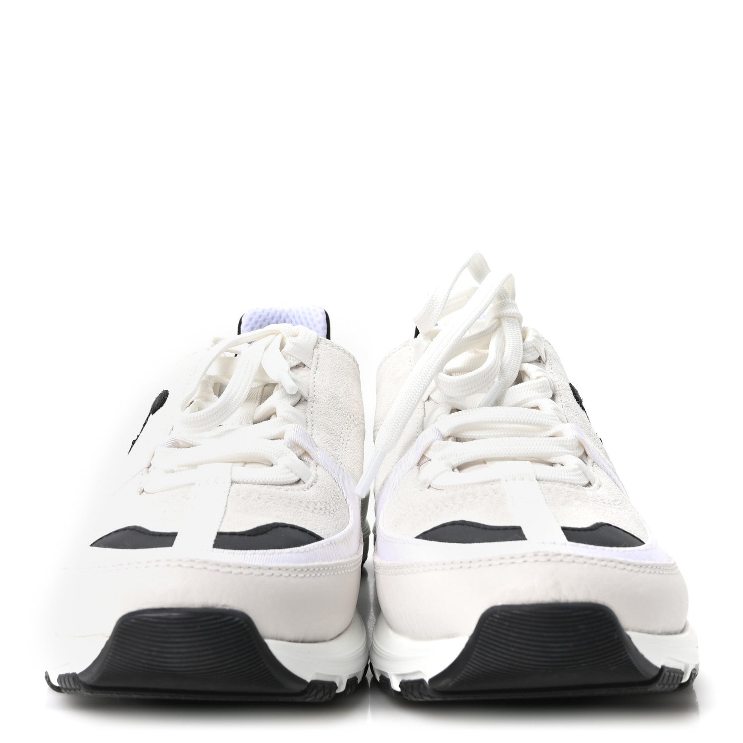 Chanel Suede Calfskin Grosgrain Womens CC Sneakers 39.5 White Black 3 of 9