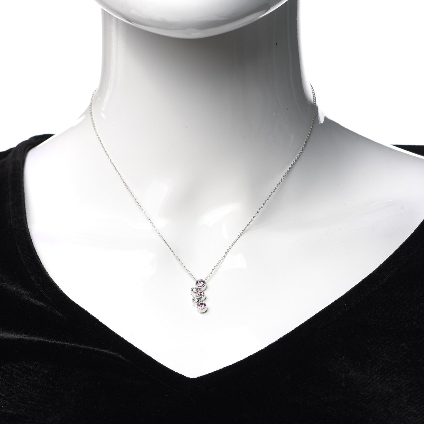 Platinum Diamond Pink Sapphire Bubble Pendant Necklace