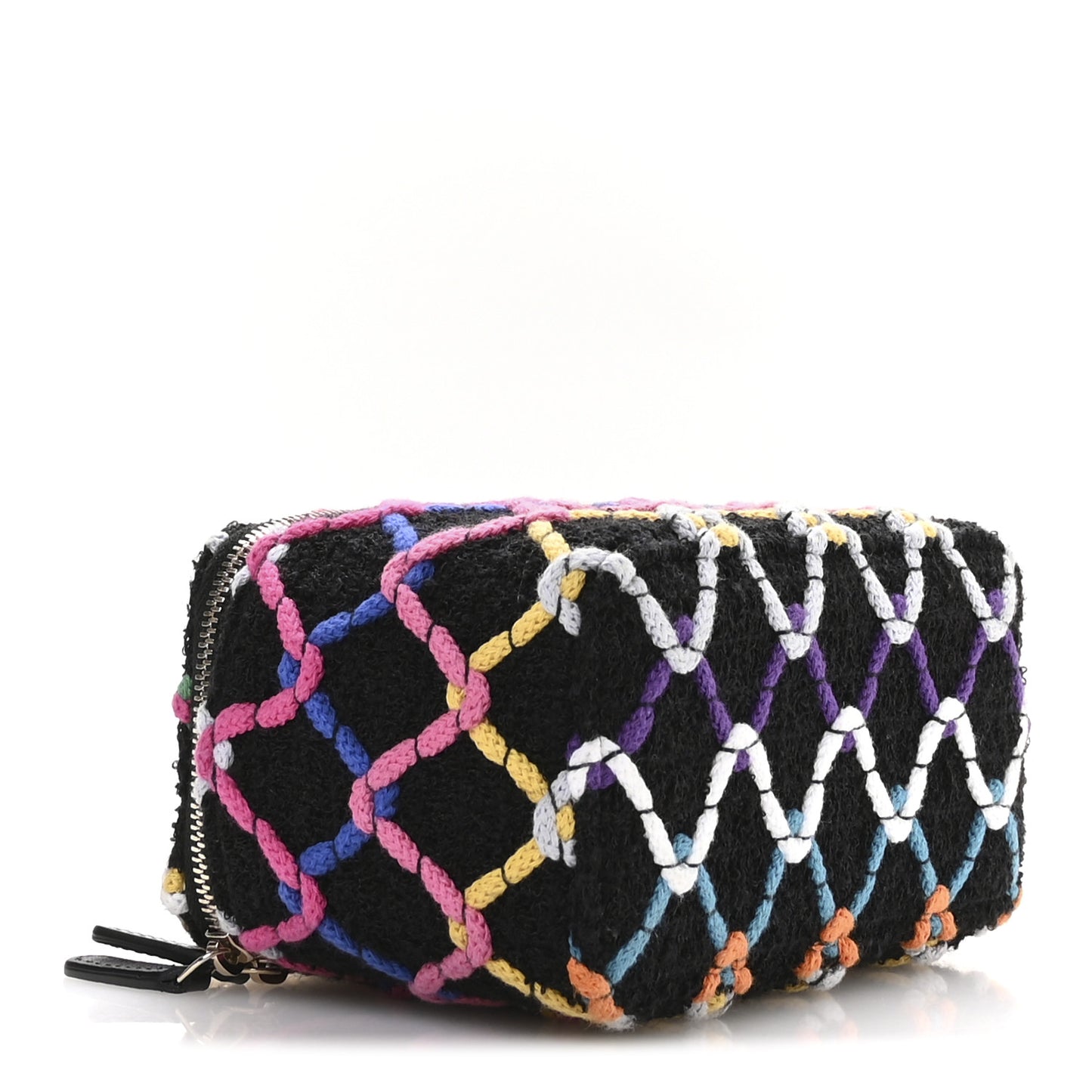 Tweed Diamond Threaded CC Pearl Crush Small Vanity Case With Chain Black Multicolor