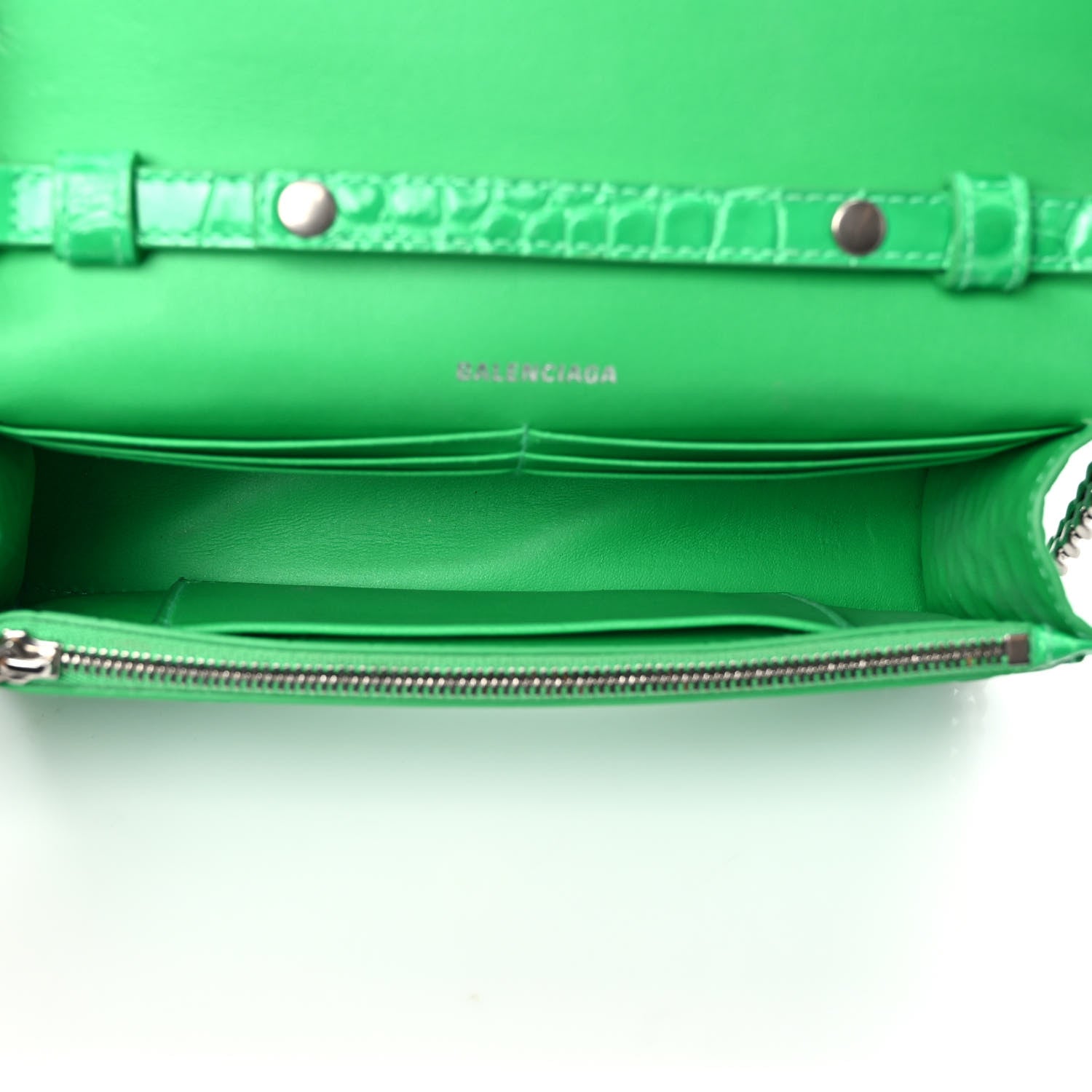 Balenciaga Shiny Calfskin Crocodile Embossed Hourglass Chain Bag Vivid Green 5 of 9
