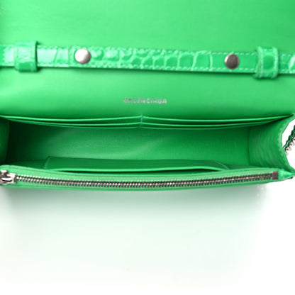 Balenciaga Shiny Calfskin Crocodile Embossed Hourglass Chain Bag Vivid Green 5 of 9