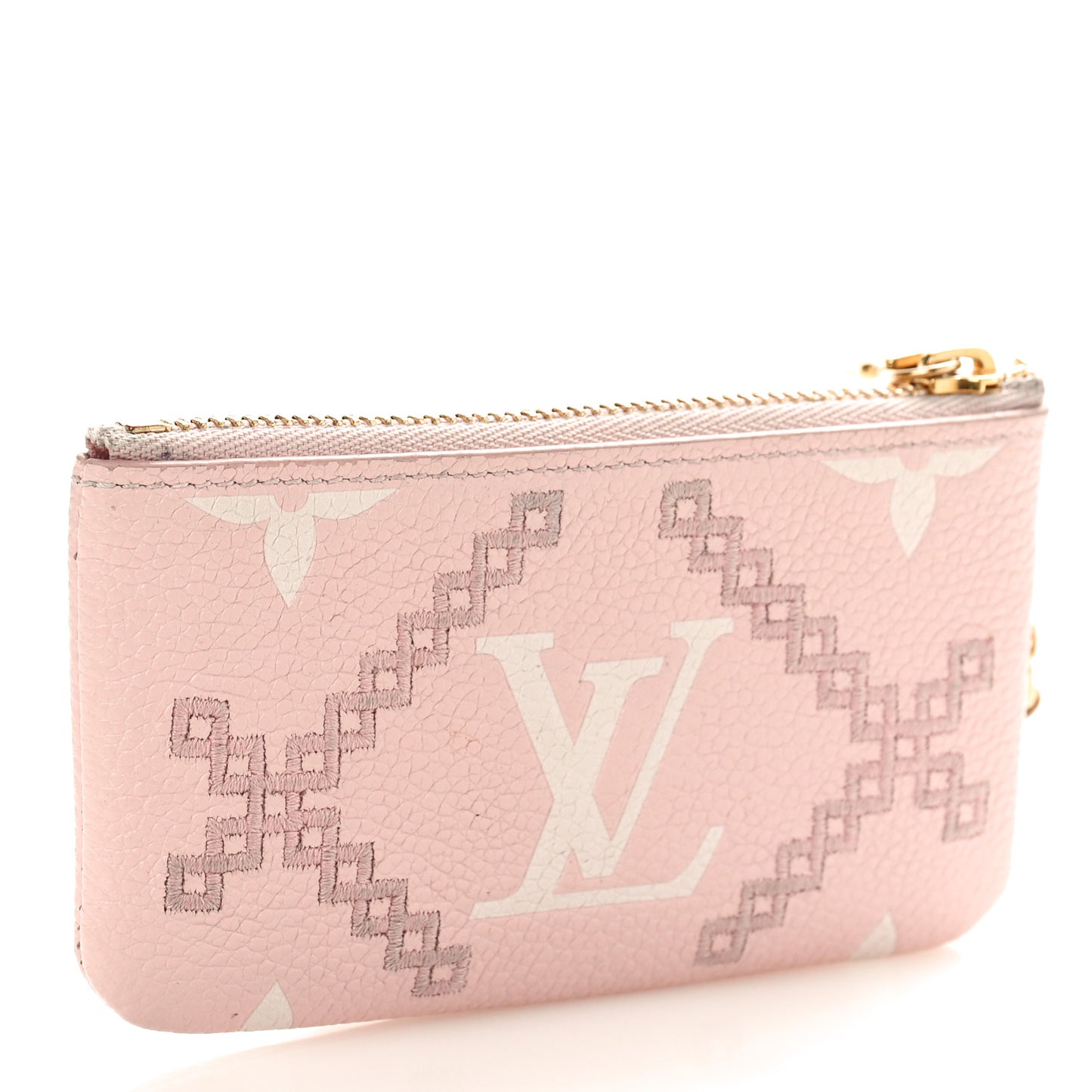 Empreinte Monogram Giant Broderies Key Pouch Pink Creme