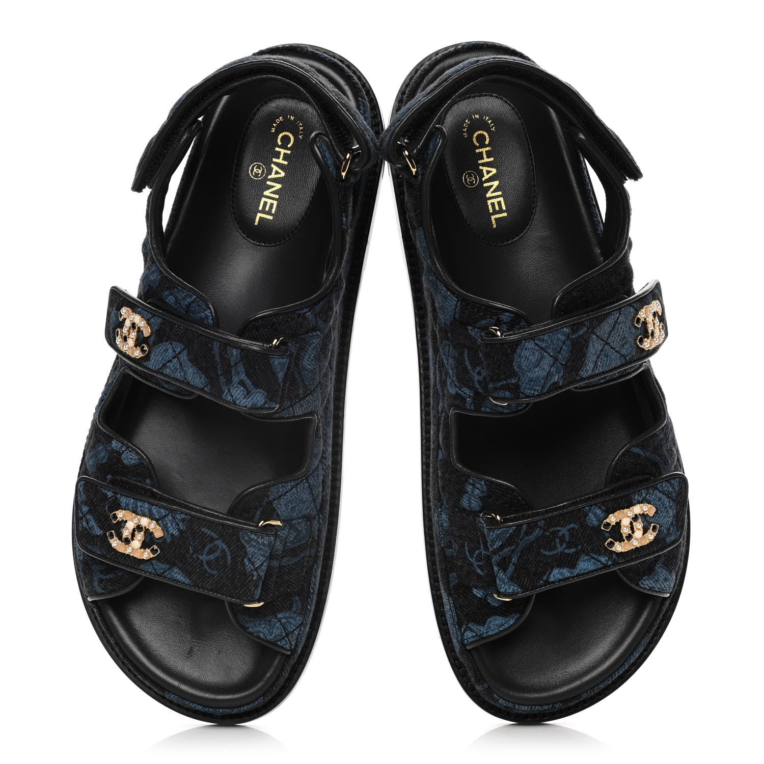 Chanel Denim Velcro Dad Sandals 39 Dark Grey Blue Black 5 of 9