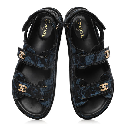 Chanel Denim Velcro Dad Sandals 39 Dark Grey Blue Black 5 of 9